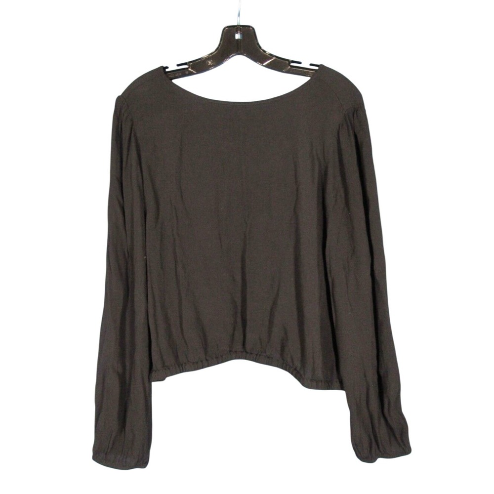 LOFT ANN TAYLOR Lightweight CREPE Black V-BACK Stretch Cropped BLOUSE/TOP Sz M